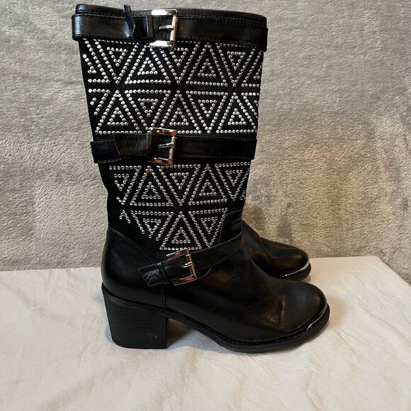Black Women’s Studded Boots Size 7 Black Silver Studs Grazie‎ - Picture 2 of 10